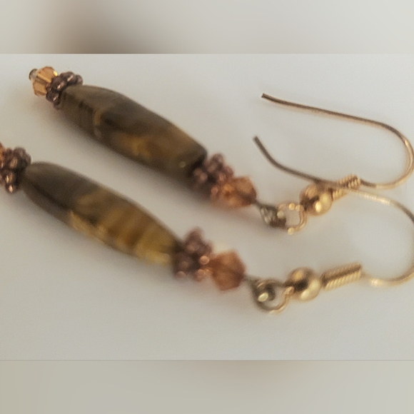 Handmade semiprecious drop earrings brown - Picture 3 of 3